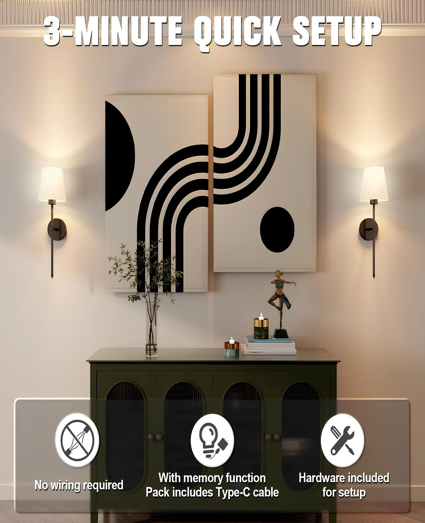 Vantari •Rechargeable  •Battery-Operated Wall Sconce(5000mah)