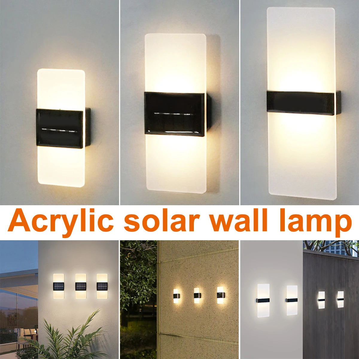 2PCS Solar Lights Outdoor Waterproof LED Wall Lamp Up Down Luminous Solar Light Door Garden Decoration Transparent Solar Lights